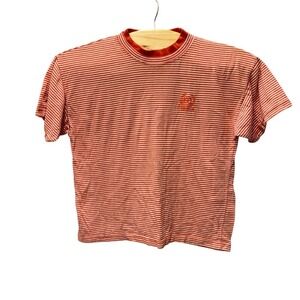 Vintage Resource Striped T-Shirt Orange White Embroidered Crest Mens Large L